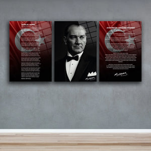 Okullar İçin Atatürk Köşesi 3’lü Set Cam Tablo