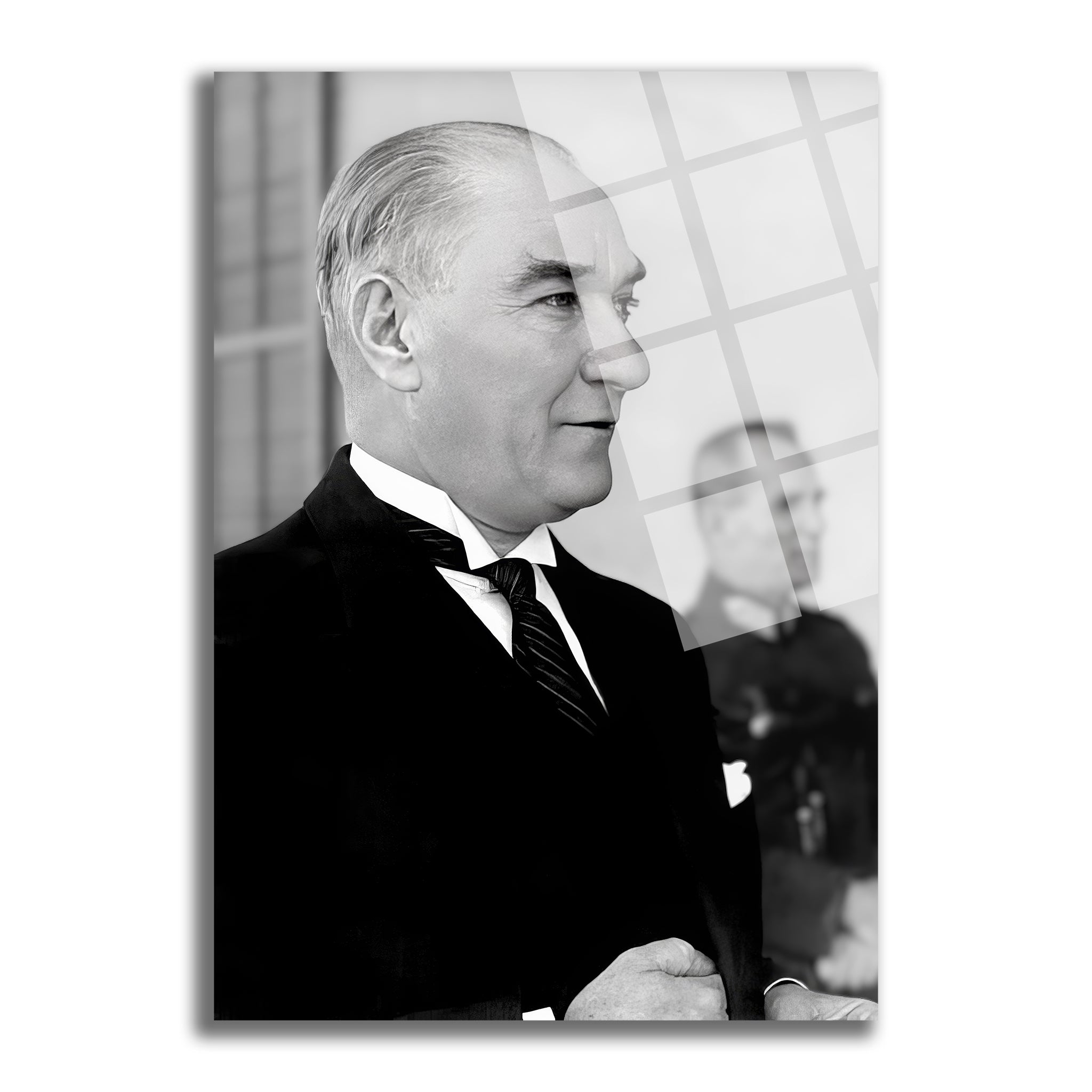 Siyah Beyaz Atatürk Portre Cam Tablo