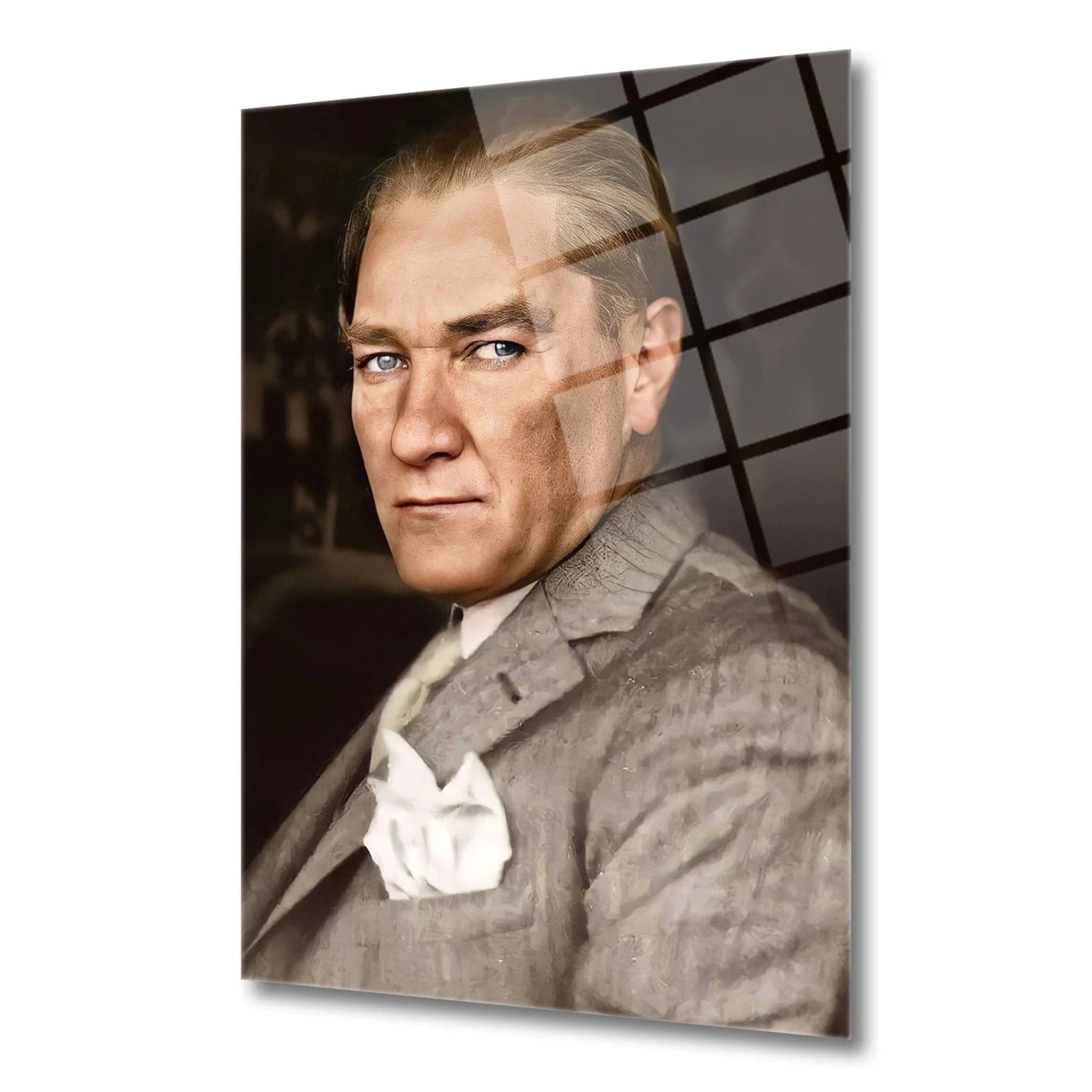 Renkli Atatürk portre tasarımlı dekoratif cam tablo