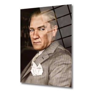 Renkli Atatürk portre tasarımlı dekoratif cam tablo